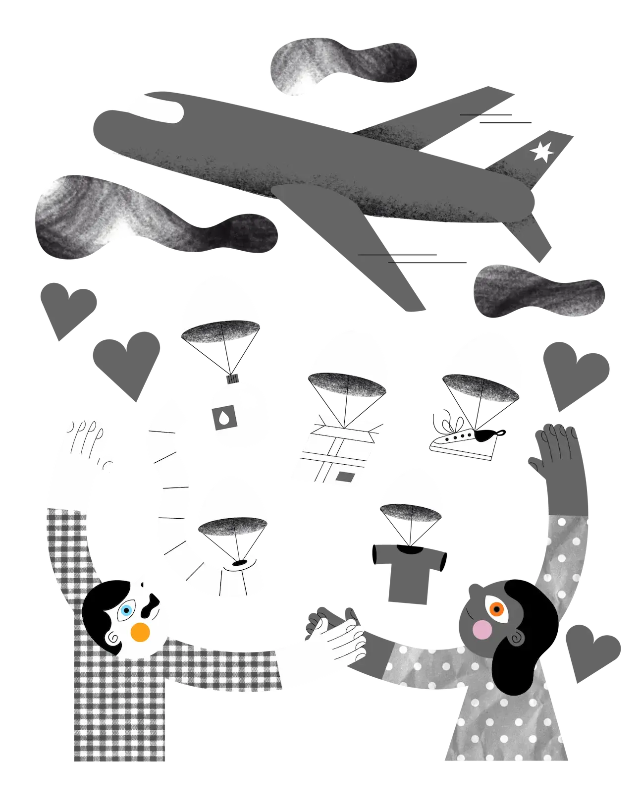 Illustration planes dropping supplies