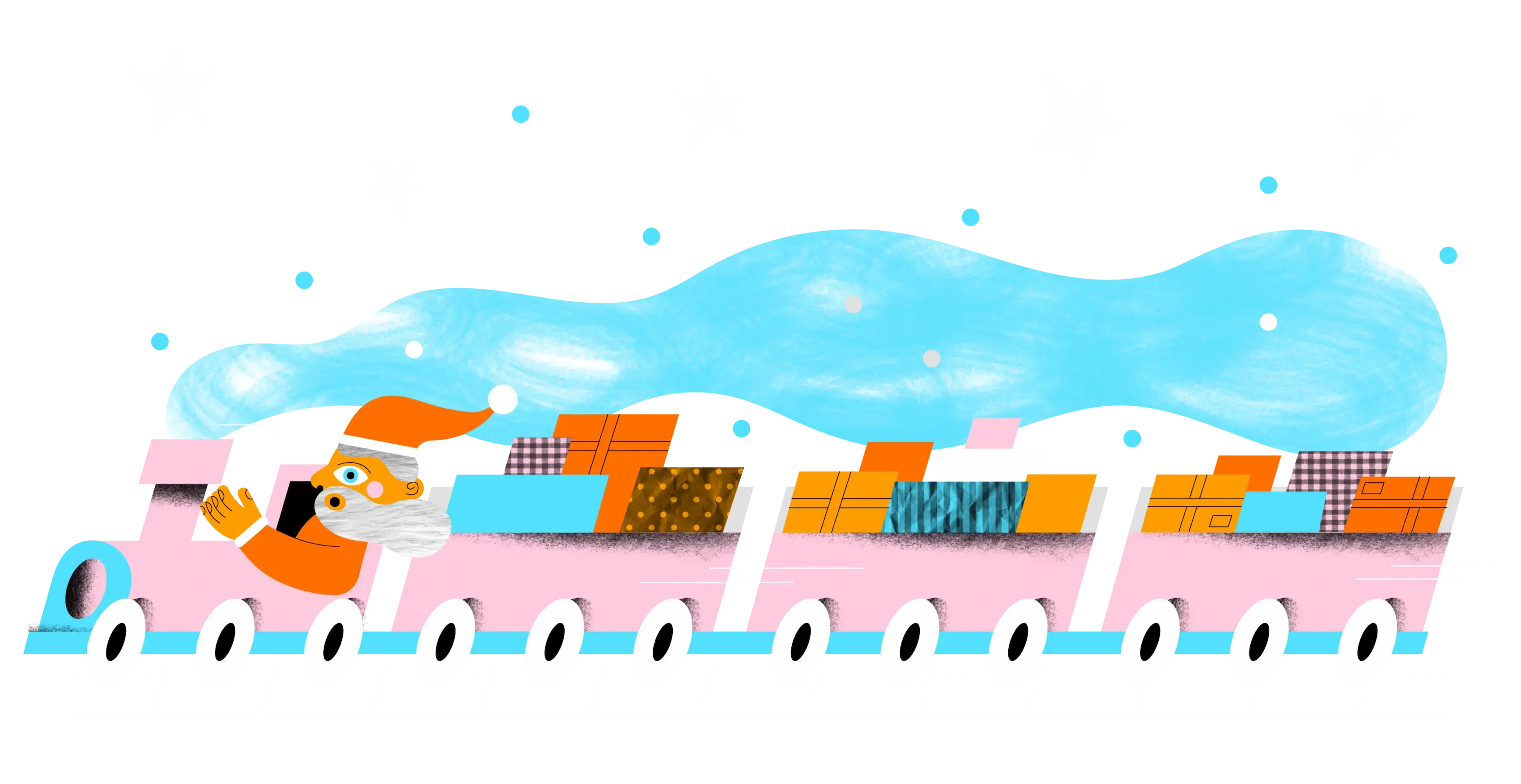 Santa Train illustration in full color